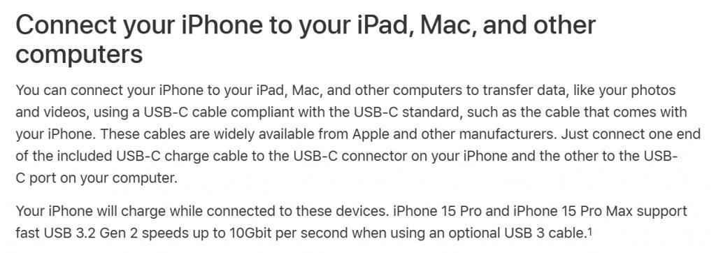 苹果iPhone 15 手机 USB-C 接口支持 4.5W 反向充