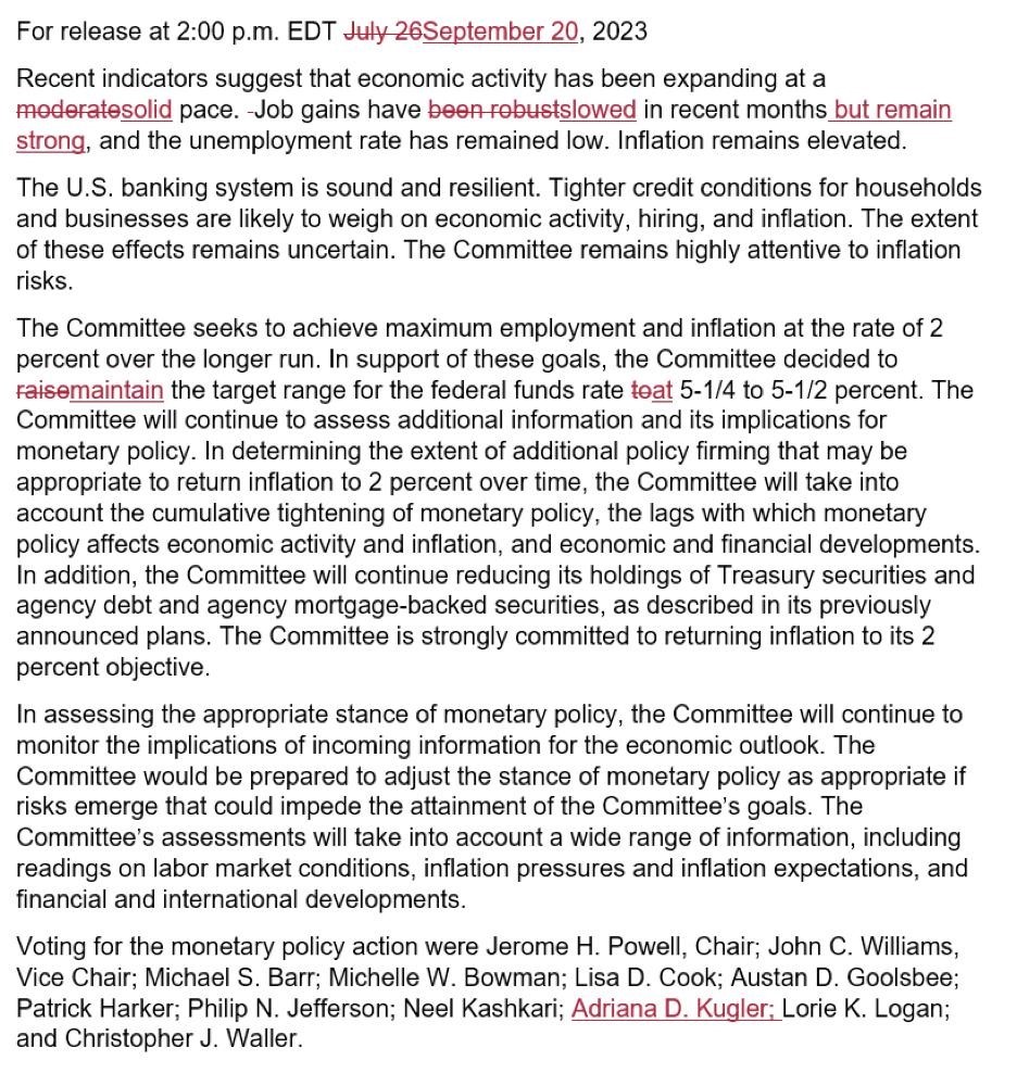 油价上涨、汽车工人罢工，美联储“鹰派”暂停加息，美股重挫