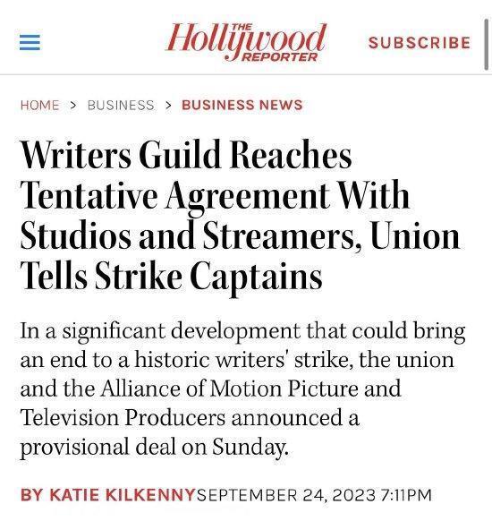 美国编剧罢工达成初步协议 编剧罢工或将结束