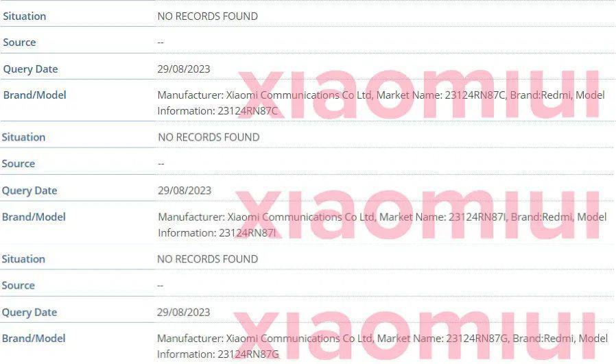 内部代号“air”，小米 Redmi 13C 手机现身 GSMA IMEI 数据库