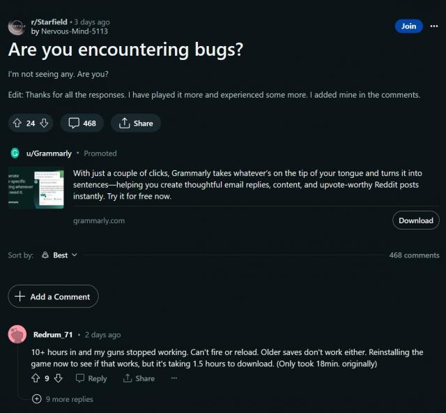 B社副总裁承认《星空》中有 Bug，但认为“不影响玩家游戏体验”