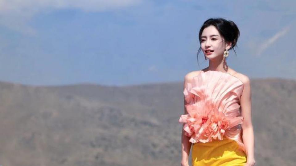 Angelababy穿粉色高定美如画 草原走红毯自信大方