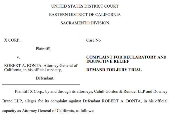 X（推特）就社交媒体内容审核法起诉加州