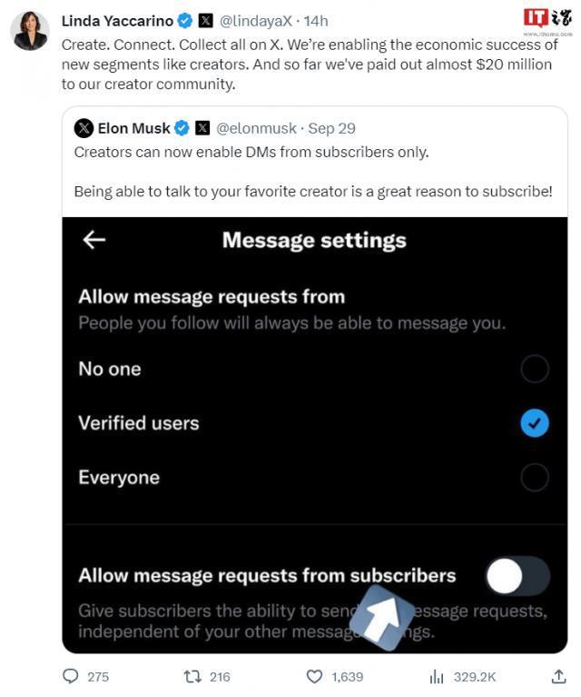 X（推特）已向创作者支付了近 2000 万美元