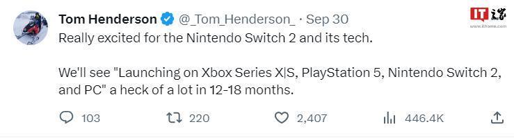 消息称 12-18 个月内有大量游戏在任天堂 Switch 2 上发布