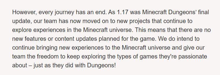 微软宣布停止更新《我的世界：地下城》，团队已转向新项目