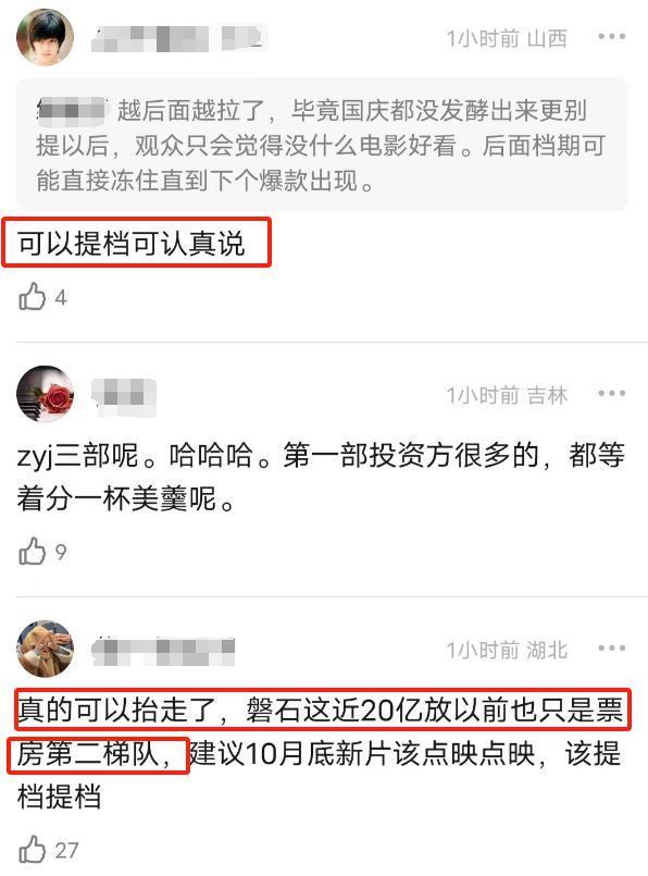 国庆档电影票房哑火，前三名预测集体下跌，张艺谋新片20亿都难