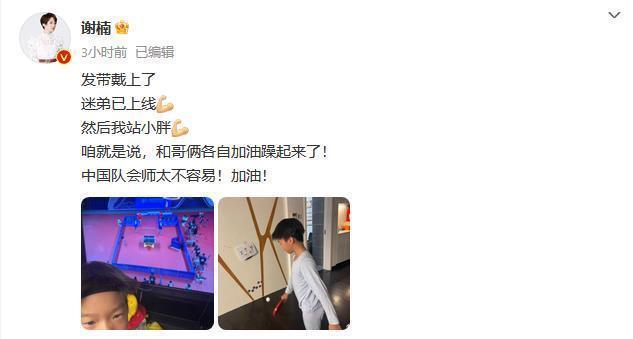 家有迷弟！谢楠两个儿子追看亚运 戴发带画画为王楚钦应援