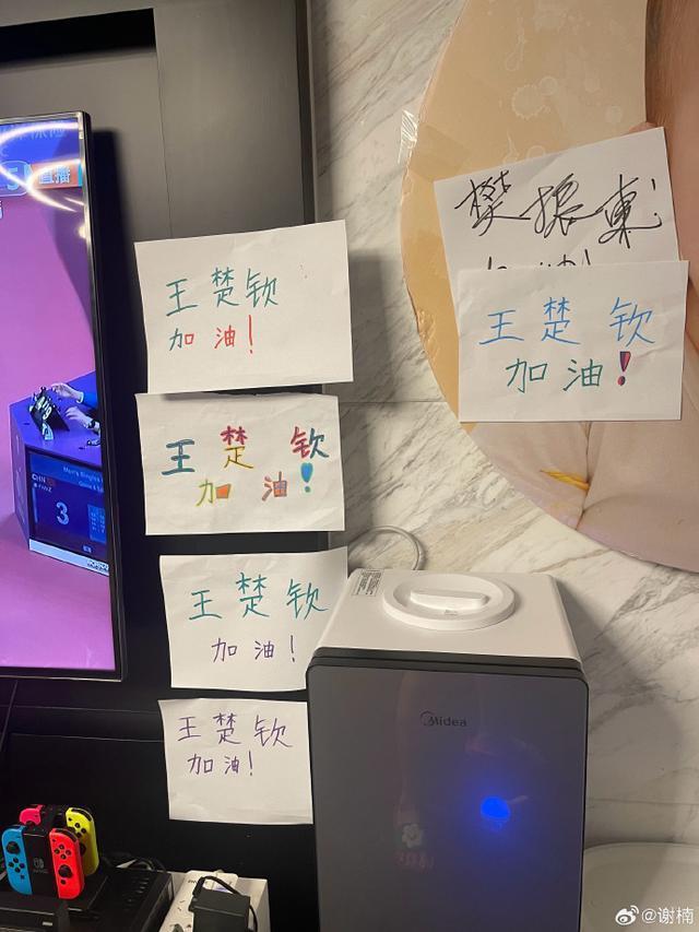 家有迷弟！谢楠两个儿子追看亚运 戴发带画画为王楚钦应援