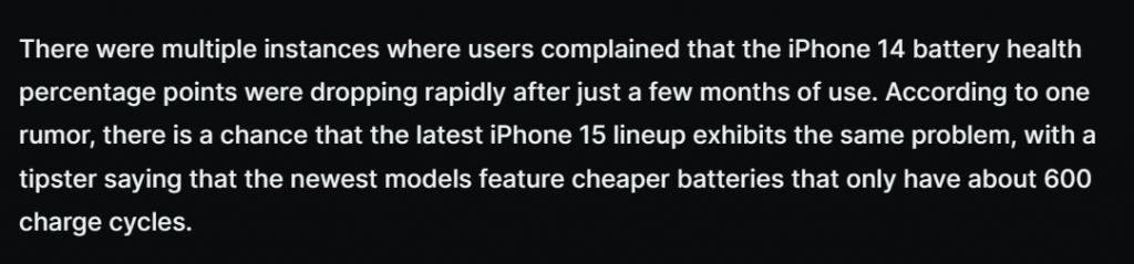消息称苹果 iPhone 15 手机采用更便宜的电池：充电循环仅 600 次