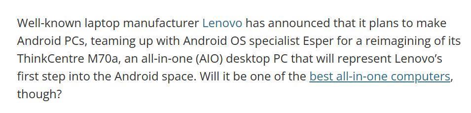 联想计划推出搭载安卓的 ThinkCentre M70a 一体机
