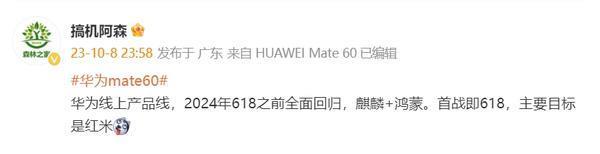 曝华为线上产品线明年618之前全面回归 目标是红米