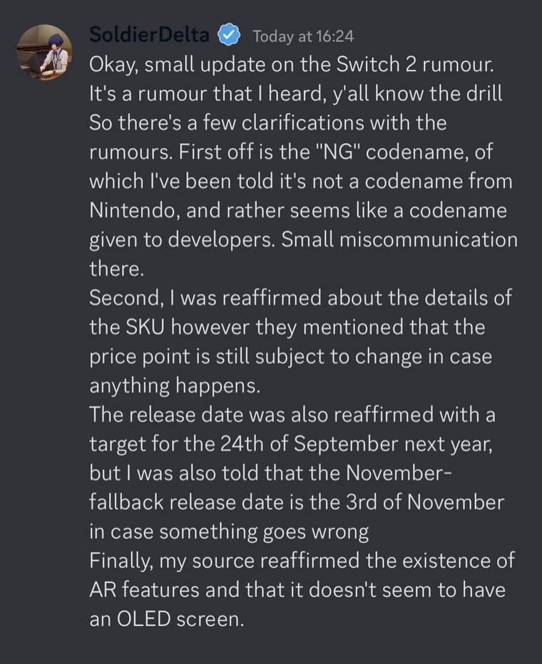 消息称任天堂 Switch 2 瞄准 2024 年 9 月 24 日发布，400美元起