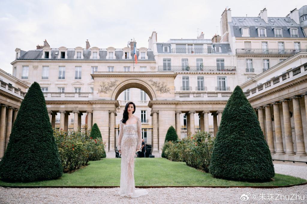 朱珠穿透视裙身姿曼妙 披卷发魅力满分