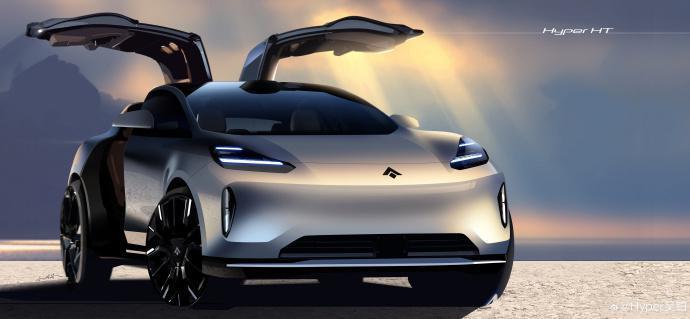 广汽昊铂新车Hyper HT预告图、实车亮相：鸥翼式后门，零百5.8秒