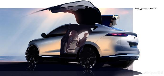 广汽昊铂新车Hyper HT预告图、实车亮相：鸥翼式后门，零百5.8秒