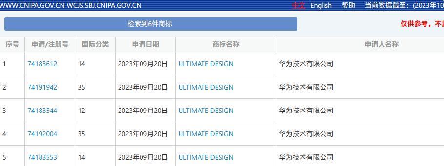 华为申请运输工具类“ULTIMATE DESIGN”商标