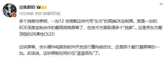 一加力挺国产屏 新旗舰采用京东方高端2K屏 最高规格！
