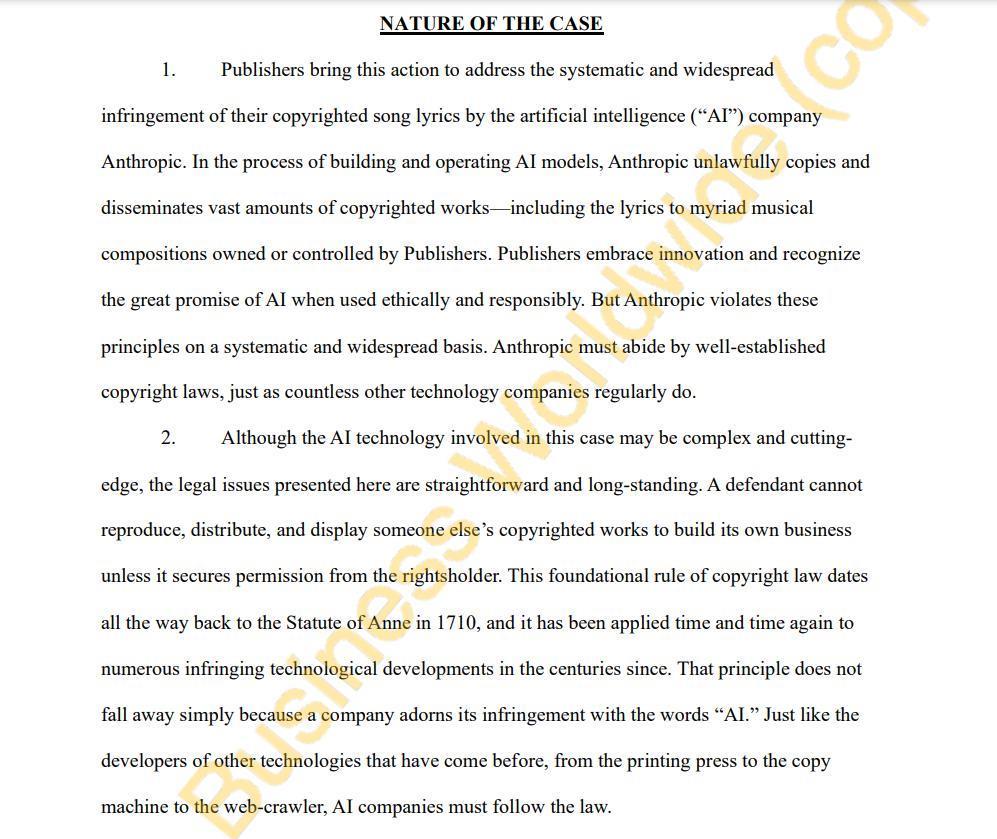 因版权问题，环球音乐起诉 OpenAI 创始人旗下 AI 公司 Anthropic