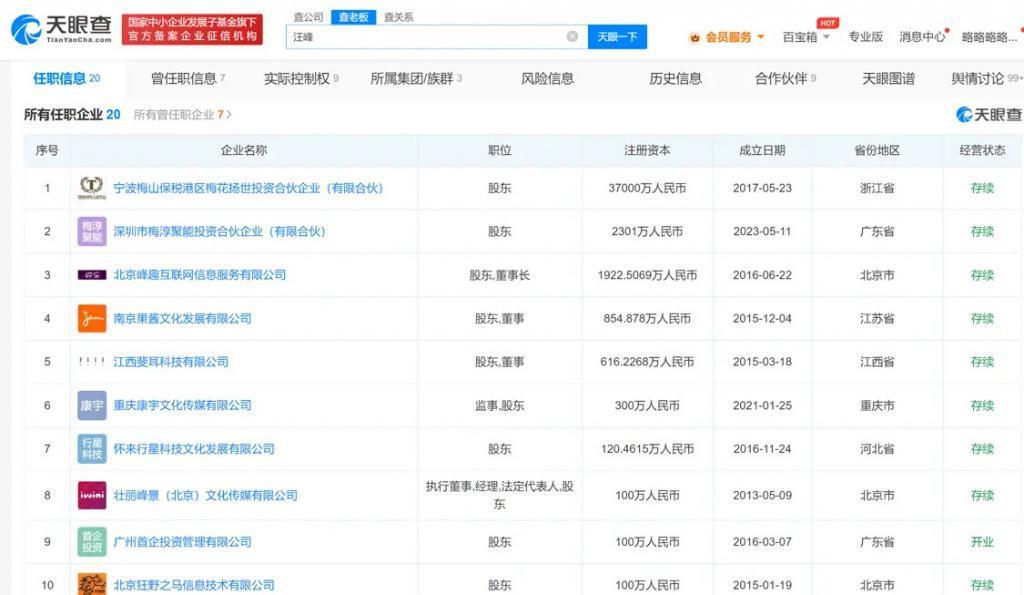 狗仔曝章子怡汪峰离婚 二人仍共同持股传媒公司