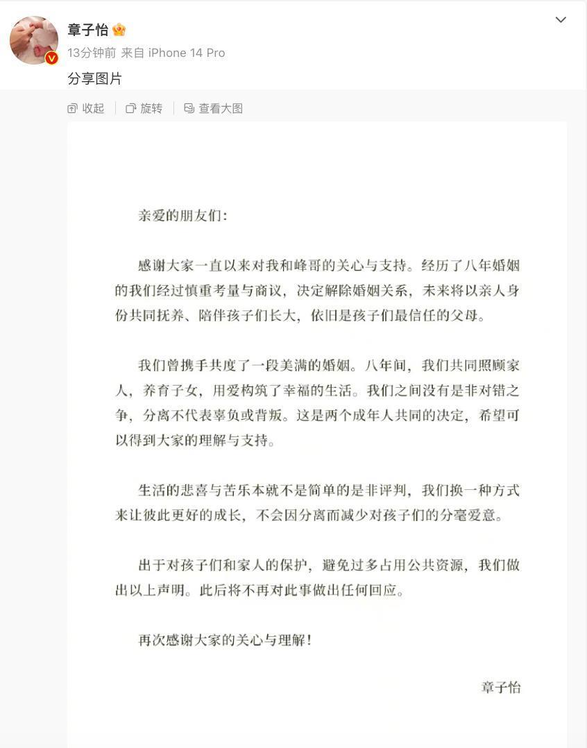 汪峰章子怡官宣离婚！两人仅有一家关联公司