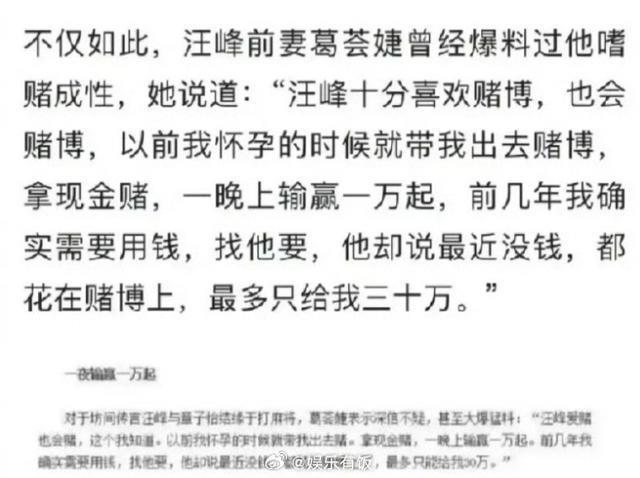 汪峰章子怡疑似因赌博婚变 前妻葛荟婕曾曝汪峰嗜赌成性