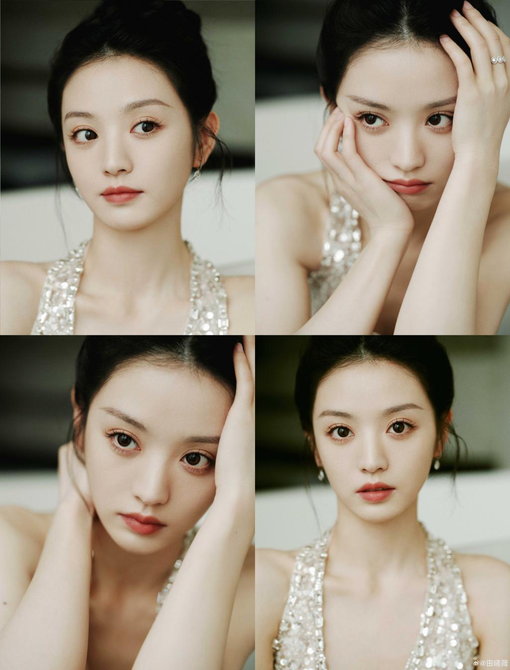 田曦薇穿挂脖亮片裙 腰细腿长身材吸睛