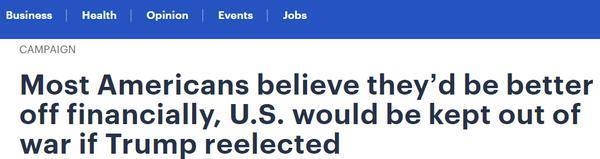 大多数美国人认为,如果川普赢得大选,他们的经济状况会更好