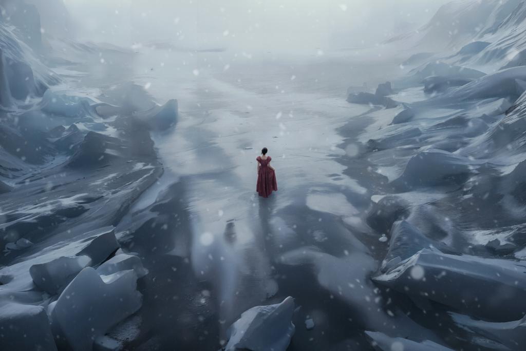 迪丽热巴化身冰雪女王 火龙果颜色长裙抢镜