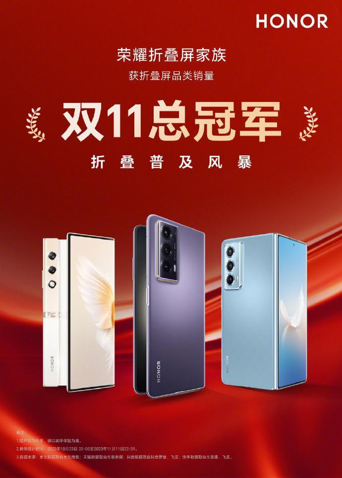 赵明公布双11战报：荣耀折叠屏家族获折叠屏品类销量总冠军