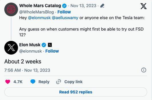 全无人驾驶何时到来？马斯克:“还有两周”
