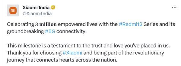 不到100天大卖300万台 Redmi 12系列在印度卖爆了