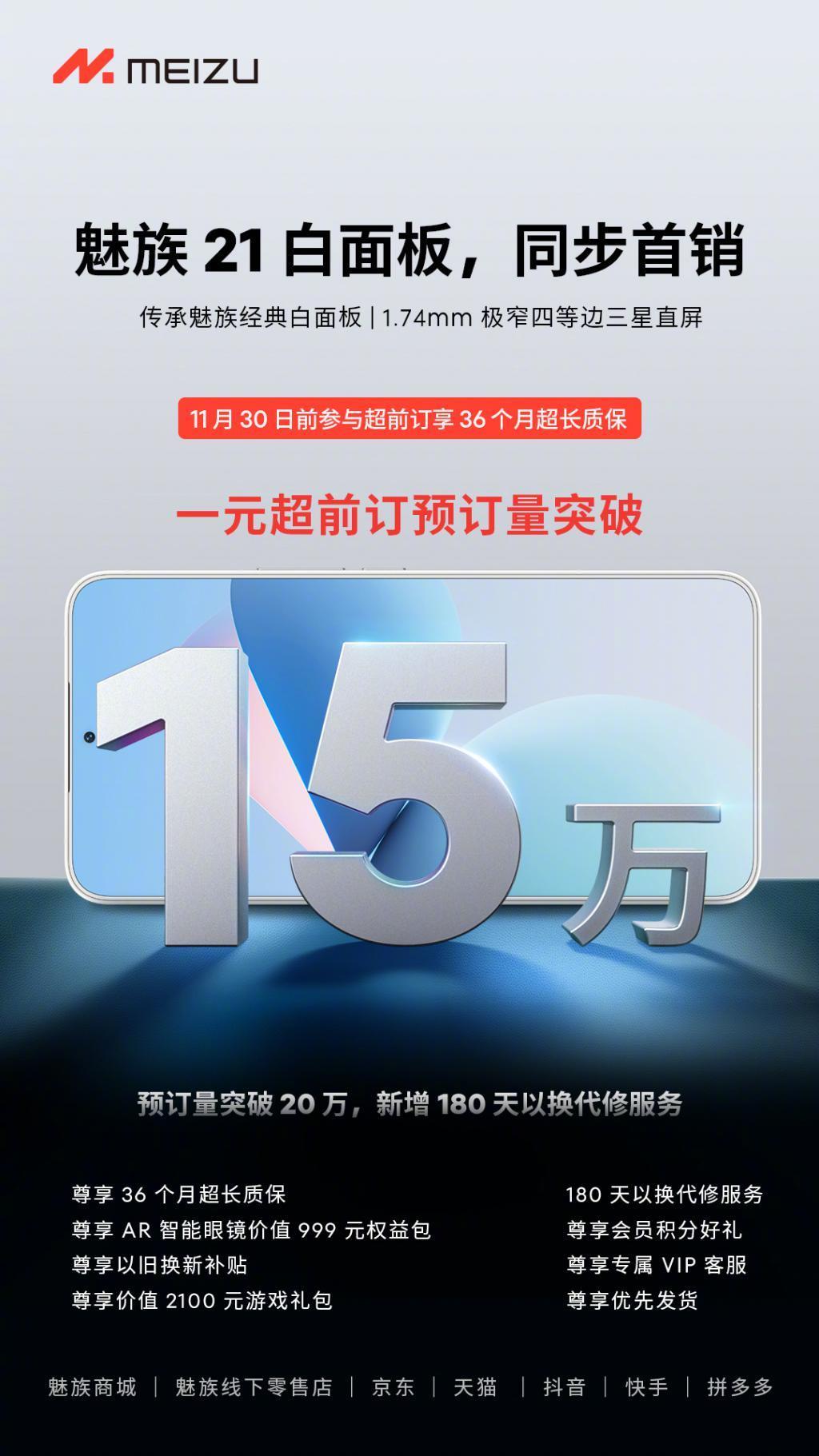 魅族21机型超前订突破 15 万