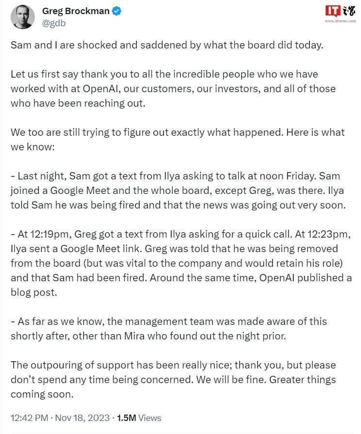 OpenAI前总裁Greg Brockman 披露CEO离职事件经过