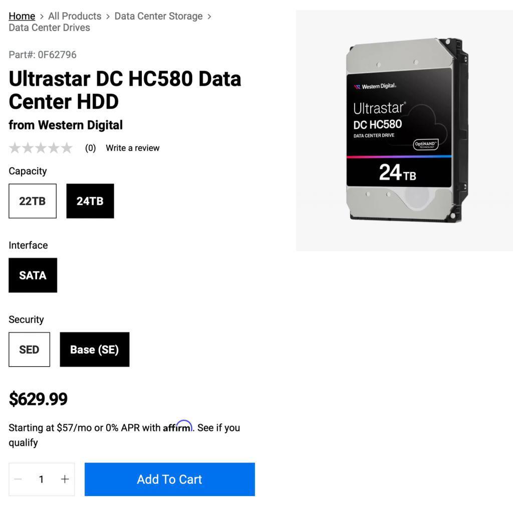 西部数据 24TB Ultrastar DC HC580 机械硬盘即将上市