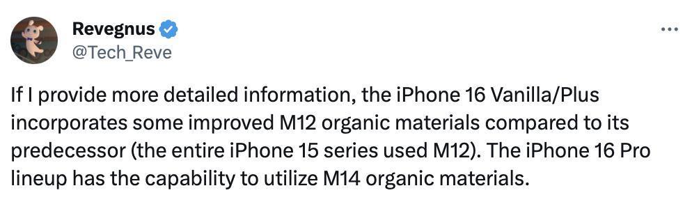 苹果 iPhone 16 / Pro 更多信息：标准版 60Hz 刷新率、M12 材料