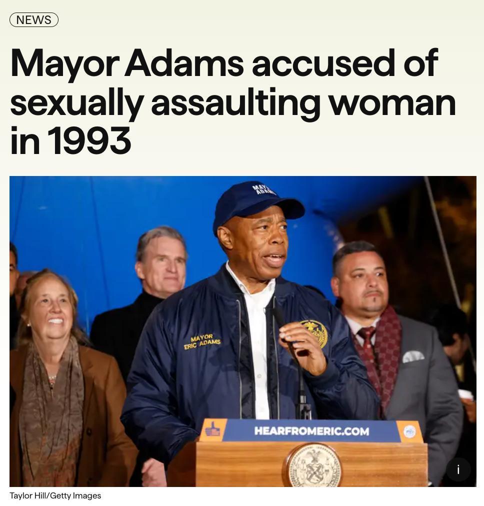 被指控1993年性侵一女子，纽约市长亚当斯否认