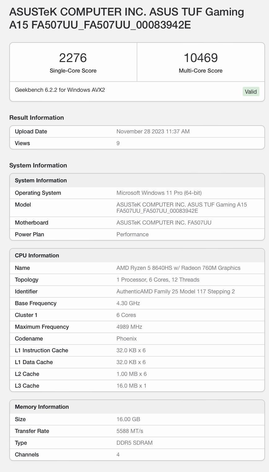 AMD R9 8940H 处理器现身 Geekbench，参数与 R9 7940H 相同
