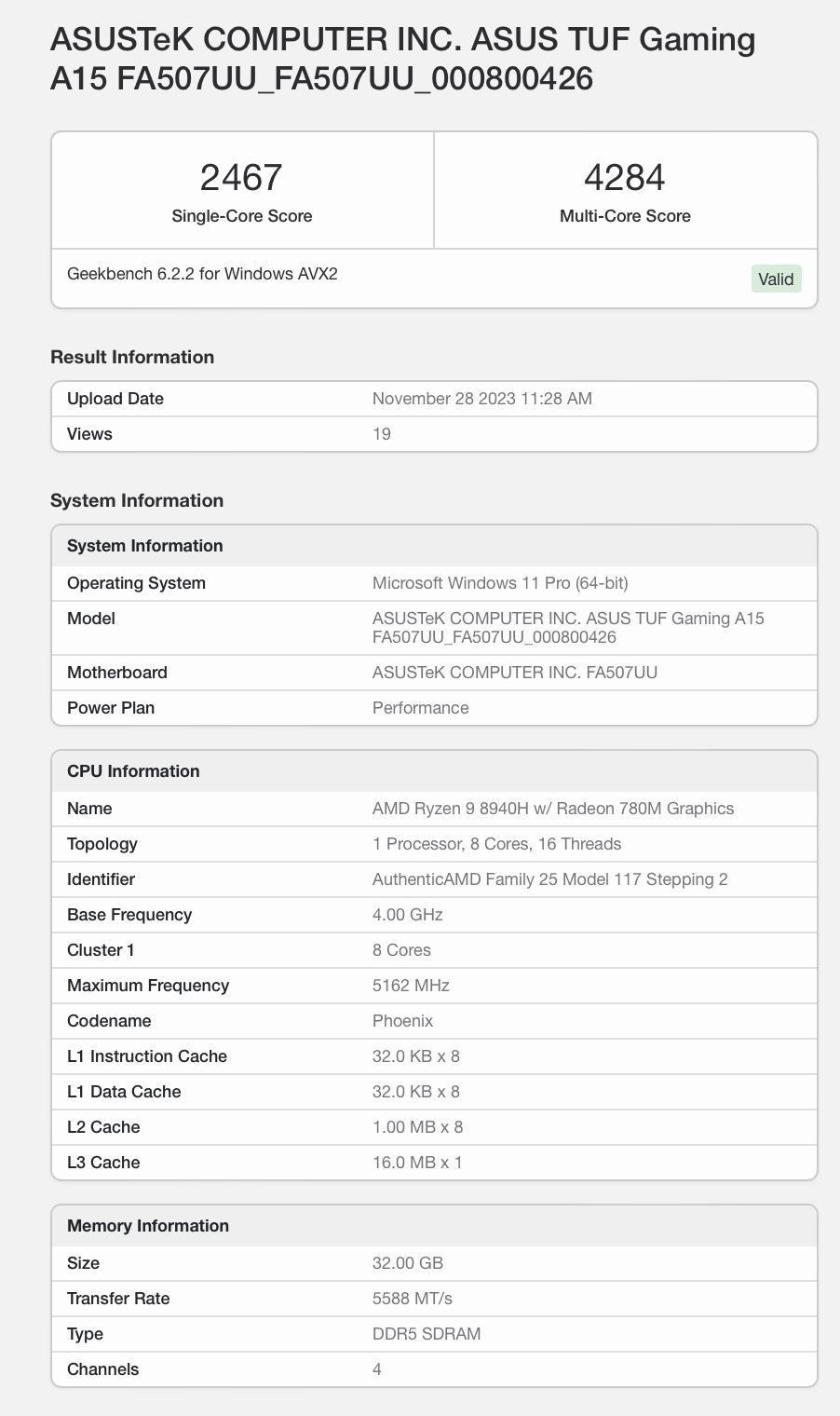 AMD R9 8940H 处理器现身 Geekbench，参数与 R9 7940H 相同