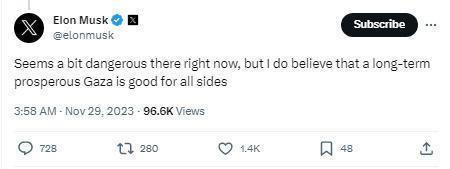 哈马斯高官邀请马斯克前往加沙！马斯克回应：现在看起来有点危险