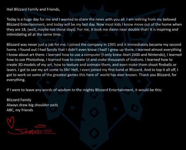 暴雪艺术总监、“熊猫人”制作者山姆维斯·迪迪埃宣布退休