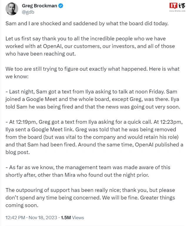 OpenAI前总裁Greg Brockman 披露CEO离职事件经过