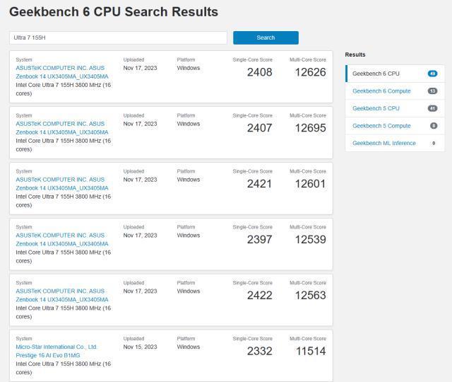 大量搭载英特尔酷睿Ultra 7 155H、155U处理器的笔记本电脑现身