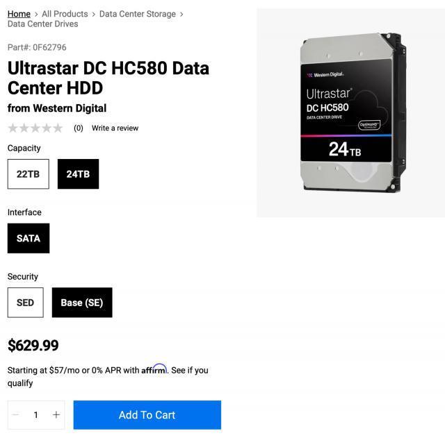 西部数据 24TB Ultrastar DC HC580 机械硬盘即将上市