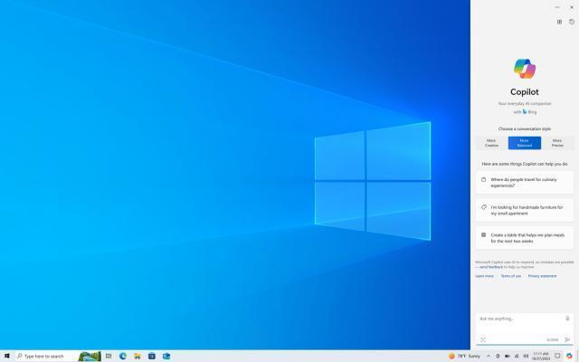 微软为Windows 10带来AI助手Copilot：已在预览版中发布，限家庭版/专业版