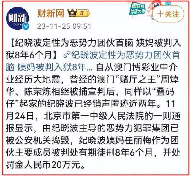 吴佩慈豪门梦碎！男友纪晓波被定性为恶势力首脑，姨妈被判8年半