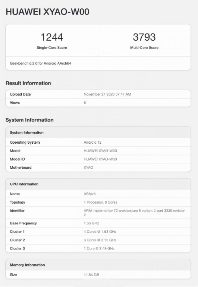 降频版麒麟 9000S 跑分曝光，华为 MatePad Pro 11 2024 款首发