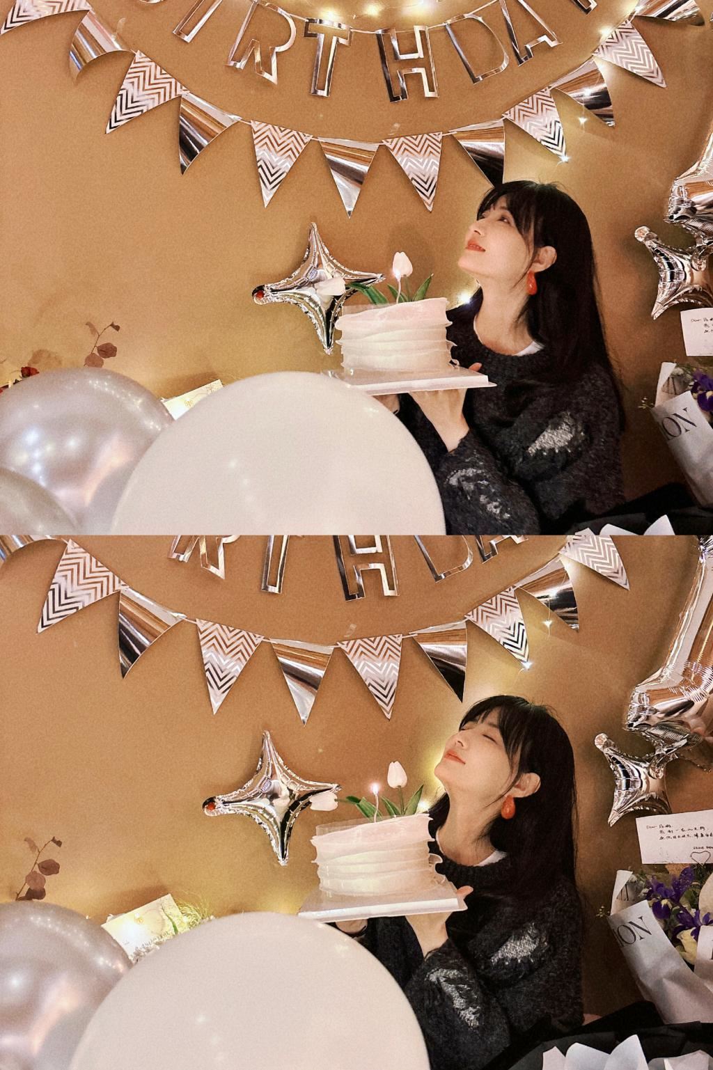 徐璐庆生照曝光 捧蛋糕被鲜花围绕好幸福