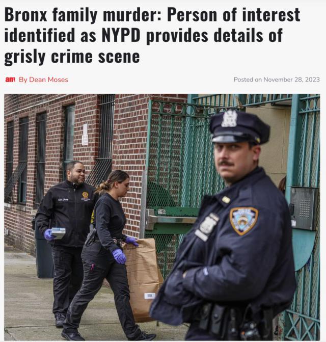 纽约19岁凶嫌杀害父亲一家三口，五岁弟弟遭“开膛破肚”