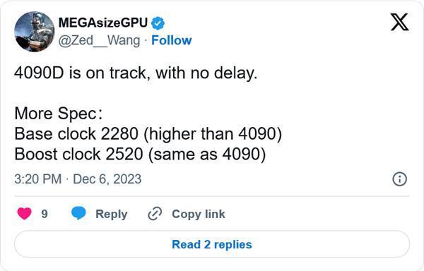主频比原版高！英伟达中国特供版RTX 4090D细节曝光：12999元买吗